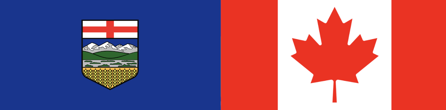Alberta flag beside a Canadian flag
