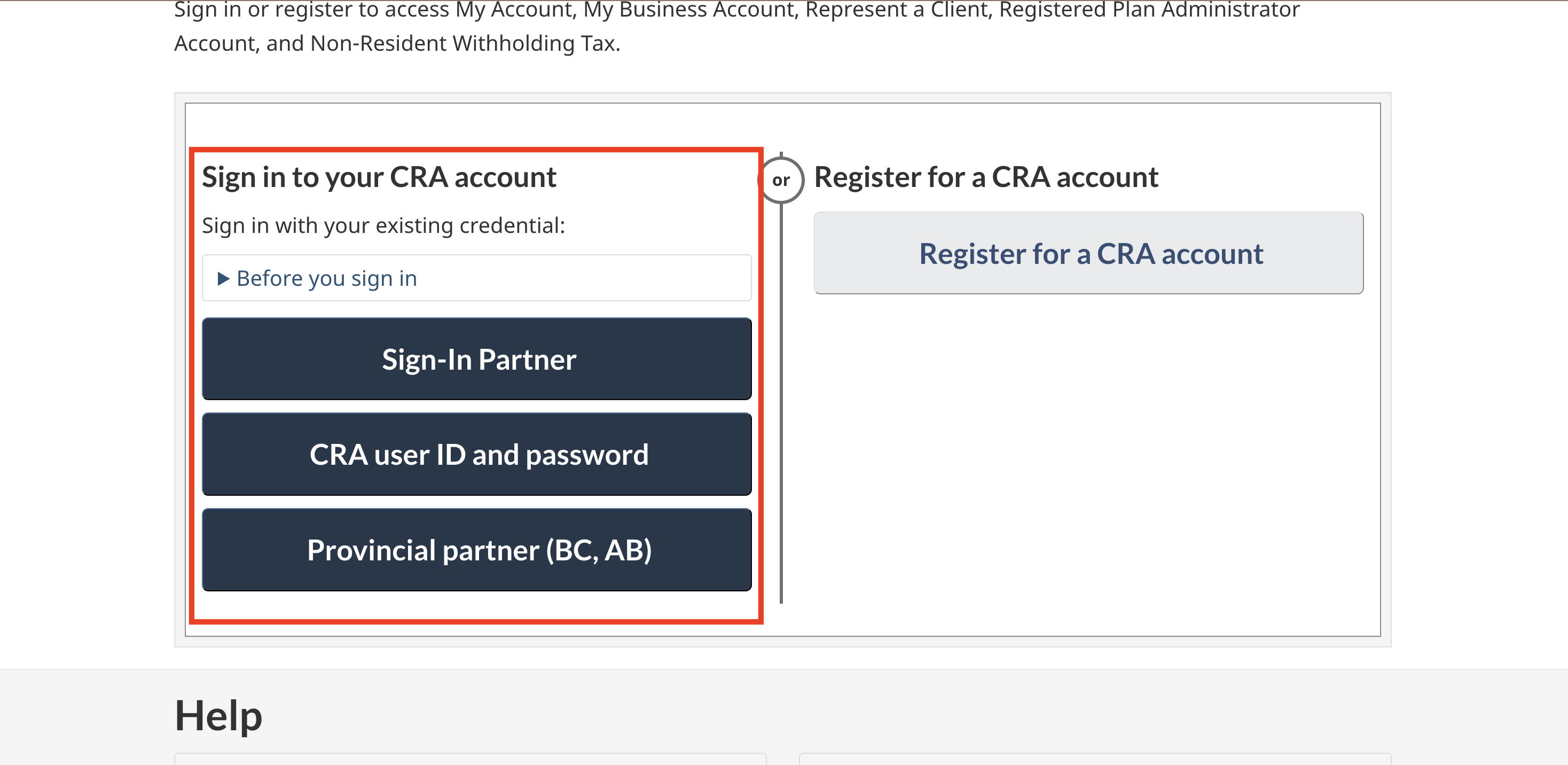 CRA My Business Account sign-in