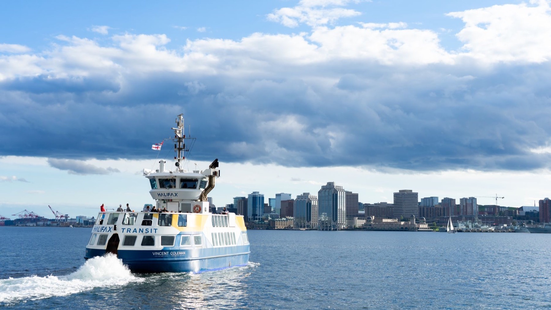 Halifax Transit ferry on the harbour with the downtown skyline