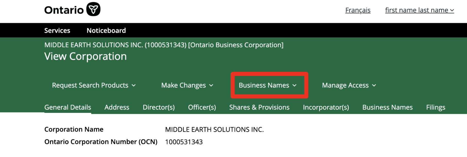 Manage a Corporation - Business Names Manage a Corporation - Business Names