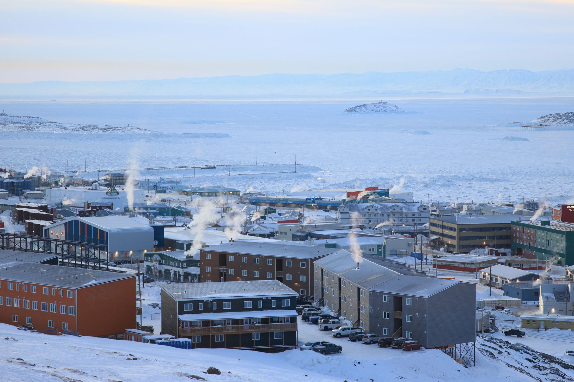 Iqaluit buildings in a Nunavut winter landscape