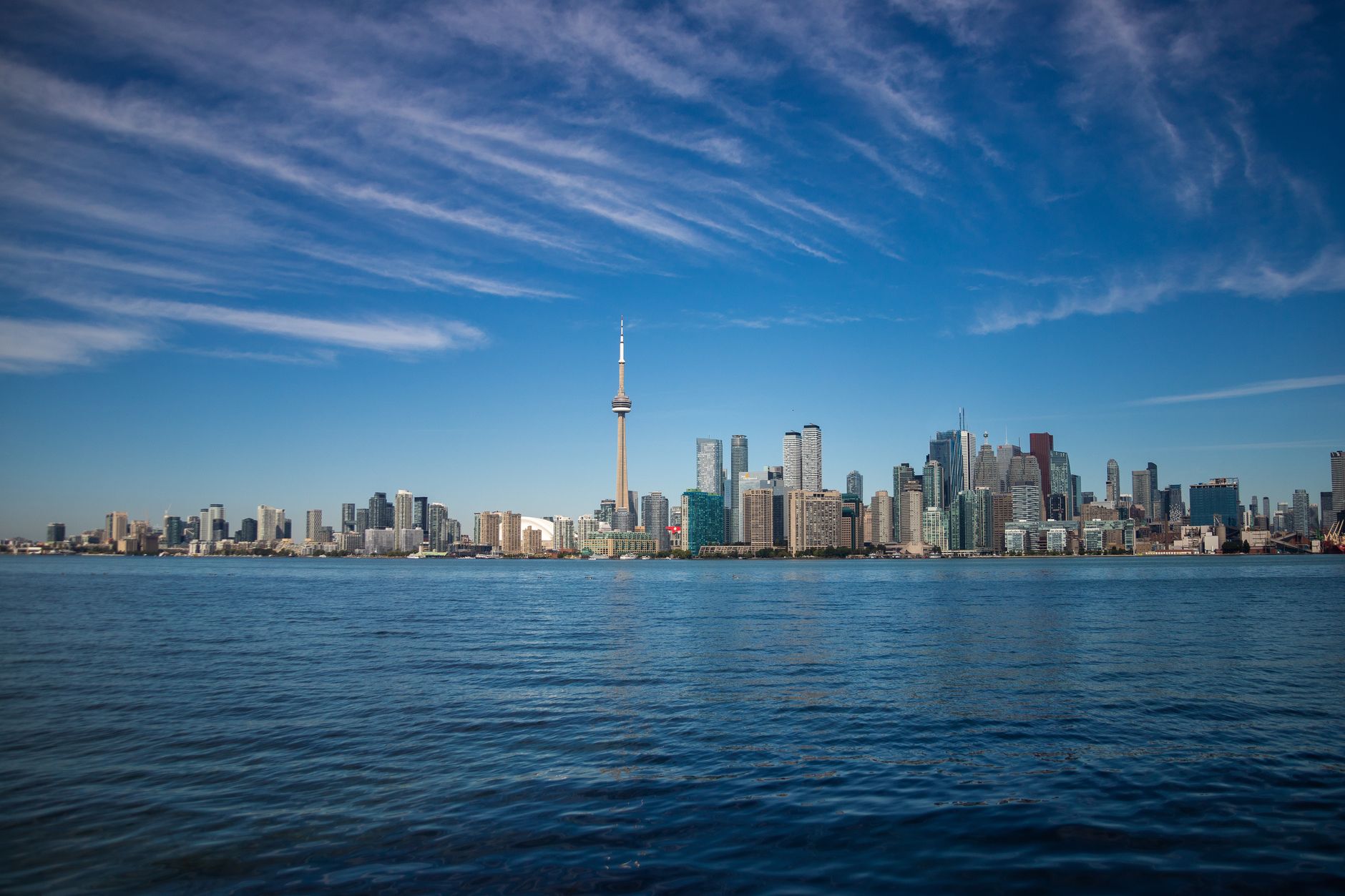 Toronto skyline and CN Tower across Lake Ontario