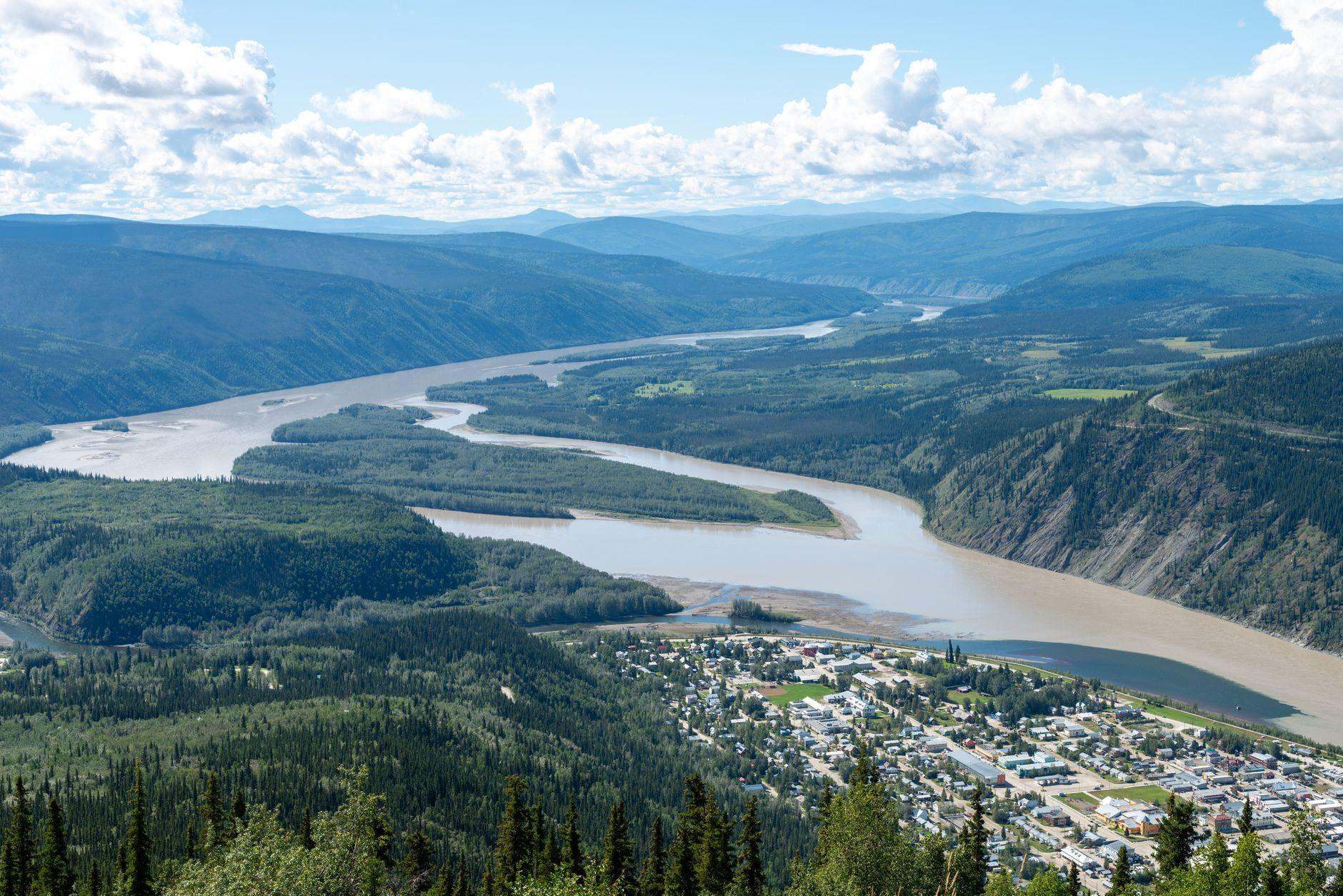Dawson City and the Yukon River viewed from above