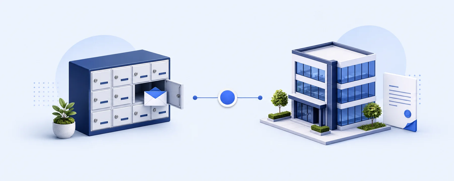 Postal lockboxes compared with a commercial street address and corporate document